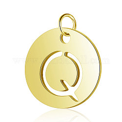 304 Edelstahl Anhänger / charms, flach rund mit Brief, golden, letter.q, 12x1 mm, Bohrung: 2.5 mm