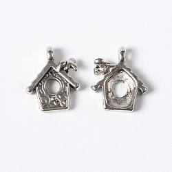 Alloy Charms, House, Antique Silver, Lead Free and Cadmium Free, 15.5x13x3.5mm, Hole: 1mm