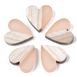 Cabujones de resina y madera de dos tonos, corazón, peachpuff, 15x14.5x3mm