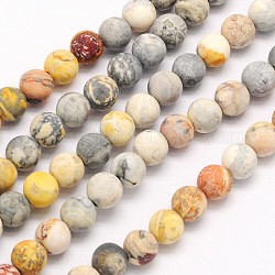 Frosted Round Natural Picasso Stone/Picasso Jasper Beads Strands, 6mm, Hole: 1mm, about 65pcs/strand, 15.3 inch