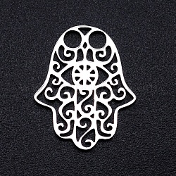 201 Stainless Steel Filigree Joiners Links, Laser Cut, Hamsa Hamsa Hand/Hand of Fatima/Hand of Miriam, Stainless Steel Color, 18.6x15x1mm