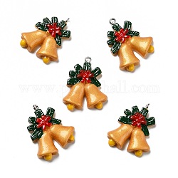 Undurchsichtige Harzanhänger, mit platinfarbenen Eisenschlaufen, Weihnachtsglocke, golden, 30x26x5 mm, Bohrung: 1.8 mm