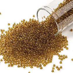 Cuentas de semillas redondas toho, Abalorios de la semilla japonés, (2156) cristal de color interior / ámbar dorado, 11/0, 2.2mm, agujero: 0.8 mm, aproximamente 50000 unidades / libra