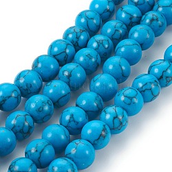 Kunsttürkisfarbenen Perlen Stränge, Runde, 8 mm, Bohrung: 1.2 mm, ca. 51 Stk. / Strang, 15.3 Zoll ~ 15.7 Zoll (39~40 cm)