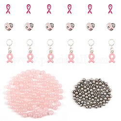 CHGCRAFT DIY Breast Cancer Awareness Theme Jewelry Making Finding Kit, Including Alloy Heart European Beads & Ribbon Dangle Pendants, Acrylic Round & 304 Stainless Steel Spacer Beads, Pink, 4~27x4~9.5x1~8.5mm, Hole: 1~5mm, 198Pcs/box