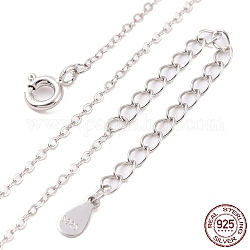 Rhodium Plated 925 Sterling Silver Flat Cable Chain Necklace, with S925 Stamp, for Beadable Necklace Making, Long-Lasting Plated, Platinum, 14.21 inch(36.1cm)