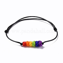 Pulsera del orgullo del arco iris, pulsera de cordón ajustable con cuentas de nudo trenzado para hombres y mujeres, negro, diámetro interior: 1-7/8~3-1/2 pulgada (4.85~8.75 cm)