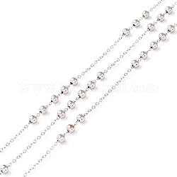 Chaînes boules en 304 acier inoxydable, chaînes forçat avec perles rondes, soudé, avec bobine, couleur inoxydable, lien: 1.5x1x0.2 mm, perles: 3 mm, environ 32.8 pied (10 m)/rouleau
