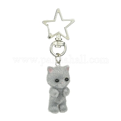 Décoration pendentif chat en résine floconneuse, avec fermoirs pivotants en alliage étoile, grises , 72mm