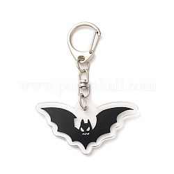 Porte-clés pendentif acrylique halloween, avec fermoir porte-clés en fer, chauve-souris, 7.2 cm