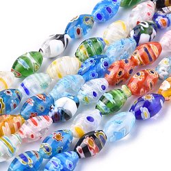 Fatti a mano ovale perle di vetro millefiori fili, colore misto, 12x8mm, Foro: 1.5 mm, circa 32pcs/filo, 14.9 pollice