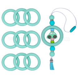 9Pcs Ring Food Grade Eco-Friendly Silicone Beads, Chewing Beads For Teethers, DIY Nursing Necklaces Making, Aquamarine, 65x9.5mm, Hole: 3mm, Inner Diameter: 44mm