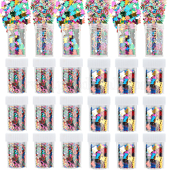 Nbeads pvc nail art glitter lentejuelas, diy sparkly paillette consejos uñas, accesorios de la decoración del arte del clavo, alfabeto mixto y número y oso, color mezclado, 6~7x6~8x0.1mm, 24 botellas / set
