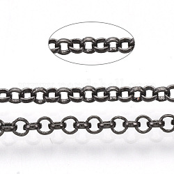 Паяные латунные цепи Роло, отрыгивающая цепь, с катушкой, металлический черный, 2x0.5 мм, около 328.08 фута (100 м) / рулон