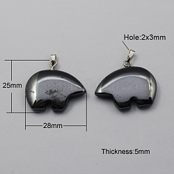 Non-magnetic Hematite Pendants, Grade A, with Iron Findings, Animal, Black, 25x28x5mm, Hole: 2x3mm