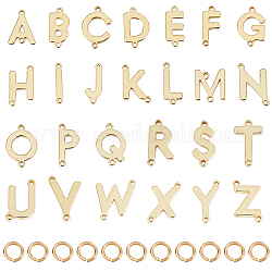 CREATCABIN 26Pcs 26 Styles Brass Letter Connector Charms with 52Pcs Open Jump Rings, Letter A~Z Links, Real 18K Gold Plated, Connector Charms: 12~14x9.5~12.5x1.5mm, Hole: 1mm; Jump Rings: 21 Gauge, 4.5x0.7mm, Inner Diameter: 3.1mm