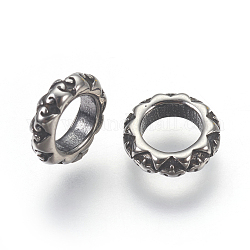 Abalorios de 304 acero inoxidable, Abalorios de grande agujero, anillo, plata antigua, 8.5x2.5mm, agujero: 5 mm