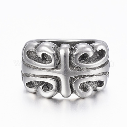 304 Edelstahlkugeln, Großloch perlen, Ring mit Kreuz, Antik Silber Farbe, 11.5x7 mm, Bohrung: 8 mm