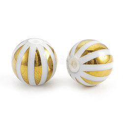 Electroplate Glass Beads, Stripe Round, Golden Plated, 10x9.5~10mm, Hole: 1.2mm, 200pcs/bag