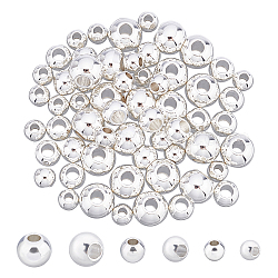 Unicraftale 304 perles en acier inoxydable, ronde, couleur d'argent, 5~8x4~7mm, Trou: 2~3mm, 60 pcs / boîte