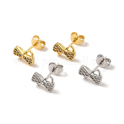 Boucles d'oreilles nœud papillon en zircone cubique transparente, bijoux en laiton de placage de rack pour les femmes, sans cadmium et sans plomb, couleur mixte, 9x6mm, pin: 0.7 mm