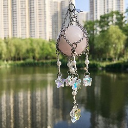 Décoration de pendentif en verre, suncatchers, avec les accessoires en acier de titane, boule de quartz rose naturel, 200~210mm