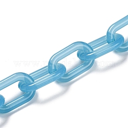 Chaînes de câble en acrylique imitation gelée à la main, pour la fabrication de bijoux, non soudée, ovale, bleu ciel, lien: 27x16.5x4 mm, 39.37 pouce (1 m)/fil