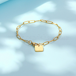 Blanko-Quadrat-Charm-Armband aus Edelstahl mit Büroklammerketten, golden, 7-1/2 Zoll (19 cm)