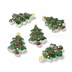 Cabochons en résine opaque sur le thème de noël, arbre de Noël, verte, 26x17.5x5mm
