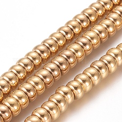 Chapelets de perles en hématite synthétique sans magnétiques, placage sous vide, rondelle, véritable 18k plaqué or, 6x3.5mm, Trou: 1mm, Environ 109 pcs/chapelet, 15.55 pouce (39.5 cm)