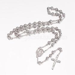 Colliers en 201 acier inoxydable, colliers de perles de chapelet, couleur inoxydable, 25.2 pouce (64 cm)
