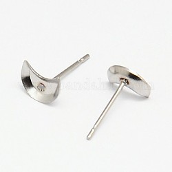 Accessoires de puces d'oreilles en 304 acier inoxydable, postes de boucle d'oreille, lune, 7x5.5x1mm, pin: 0.6 mm