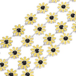 304 Sonnenblumengliederketten aus Edelstahl, mit Emaille, echtes 18k vergoldet, gelötet, Gelb, 13x10x1 mm, ca. 3.28 Fuß (1m)/Strang