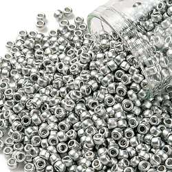 Toho runde Saatperlen, japanische Saatperlen, (714f) metallisches mattes Silber, 8/0, 3 mm, Bohrung: 1 mm, über 222pcs / Flasche, 10 g / Flasche
