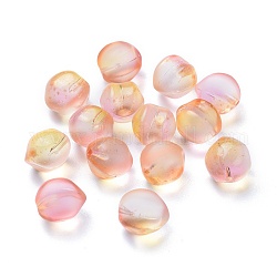 Perles en verre transparentes, mat, une feuille d'or, la moitié foré, pêche, saumon clair, 11.5x11.5x11mm, Trou: 1 mm
