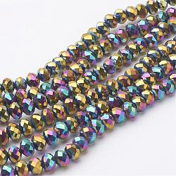 Electroplate Glass Beads Strands, Faceted, Rondelle, Multi-color Plated, 6x4mm, Hole: 1mm, about 95pcs/strand, 14inch