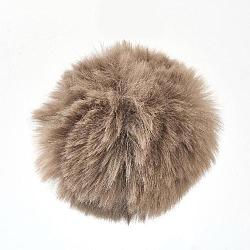 Handgemachte künstliche Kaninchenfell Pom Pom Ball bedeckt Anhänger, Fuzzy Bunny Haarballen, mit elastischer Faser, Bräune, 55~74 mm, Bohrung: 5 mm