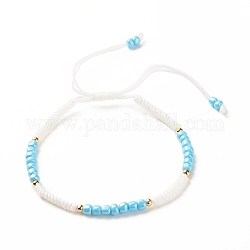 Bracelet en perles de rocaille de verre, bracelet réglable pour femme, cyan clair, diamètre intérieur: 2-3/8~3-3/4 pouce (5.9~9.6 cm)