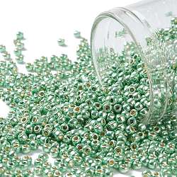Cuentas de semillas redondas toho, Abalorios de la semilla japonés, (pf570) permafinish verde claro lima metalizado, 11/0, 2.2mm, agujero: 0.8 mm, acerca 1110pcs / botella, 10 g / botella