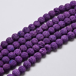 Fili di perle rotonde di roccia lavica naturale, tinto, blu viola, 8mm, Foro: 1 mm, circa 50pcs/filo, 15.7 pollice