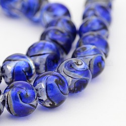 Handmade Gold Sand Lampwork Round Beads Strands, Blue, 10mm, Hole: 1~1.5mm, about 34pcs/strand, 12.5inch