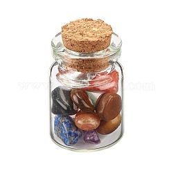 Transparente Glas-Wunschflaschendekoration, Chakra-Heilflaschen, Wicca-Edelsteine balancieren, mit natürlichen gemischten Steinschlagperlen, 22x34 mm, Chip-Perlen: 6~16x5~10x2~8mm