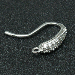Micro ottone spianare zirconi orecchino ganci, filo per le orecchie, con anello orizzontale, platino, 18x10x4mm, Foro: 1 mm, 18 gauge, ago :1mm