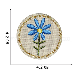 Computerized Embroidery Polyester Sew on Patches, Costume Accessories, Flat Round with Flower Pattern, Dodger Blue, 42mm
