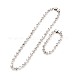 304 Stainless Steel Ball Chain Necklace & Bracelet Set, Jewelry Set with Ball Chain Connecter Clasp for Women, Stainless Steel Color, 8-7/8 inch(22.4~57cm), Beads: 8mm