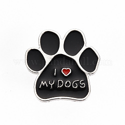 合金エナメルブローチ  エナメルピン  真鍮製バタフライクラッチ付き  私は私の犬を愛しているという言葉で犬の足跡  カドミウムフリー＆ニッケルフリー＆鉛フリー  プラチナ  ブラック  1x1インチ（24.5x25mm）  ピン：1mm