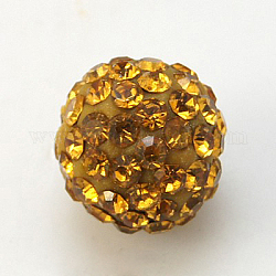 Polymer Clay Rhinestone Beads, Pave Disco Ball Beads, Grade A, Half Drilled, Round, Topaz, PP9(1.5.~1.6mm), 6mm, Hole: 1.2mm