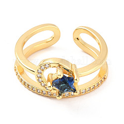 Bague de manchette ouverte étoile en zircone cubique bleu foncé, bijoux en laiton pour femmes, sans cadmium et sans plomb, véritable 18k plaqué or, nous taille 6 1/2 (16.9mm)