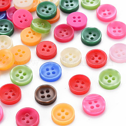 4-Rondelle botones de plástico, pearlized, plano y redondo, color mezclado, 11x2.5mm, agujero: 1.6 mm