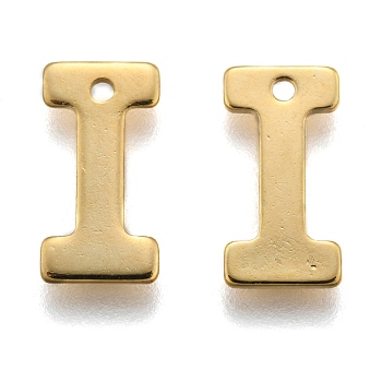 304 Stainless Steel Charms, Letter, Initial Charms, Letter.I, 11x6~12x0.8mm, Hole: 1mm